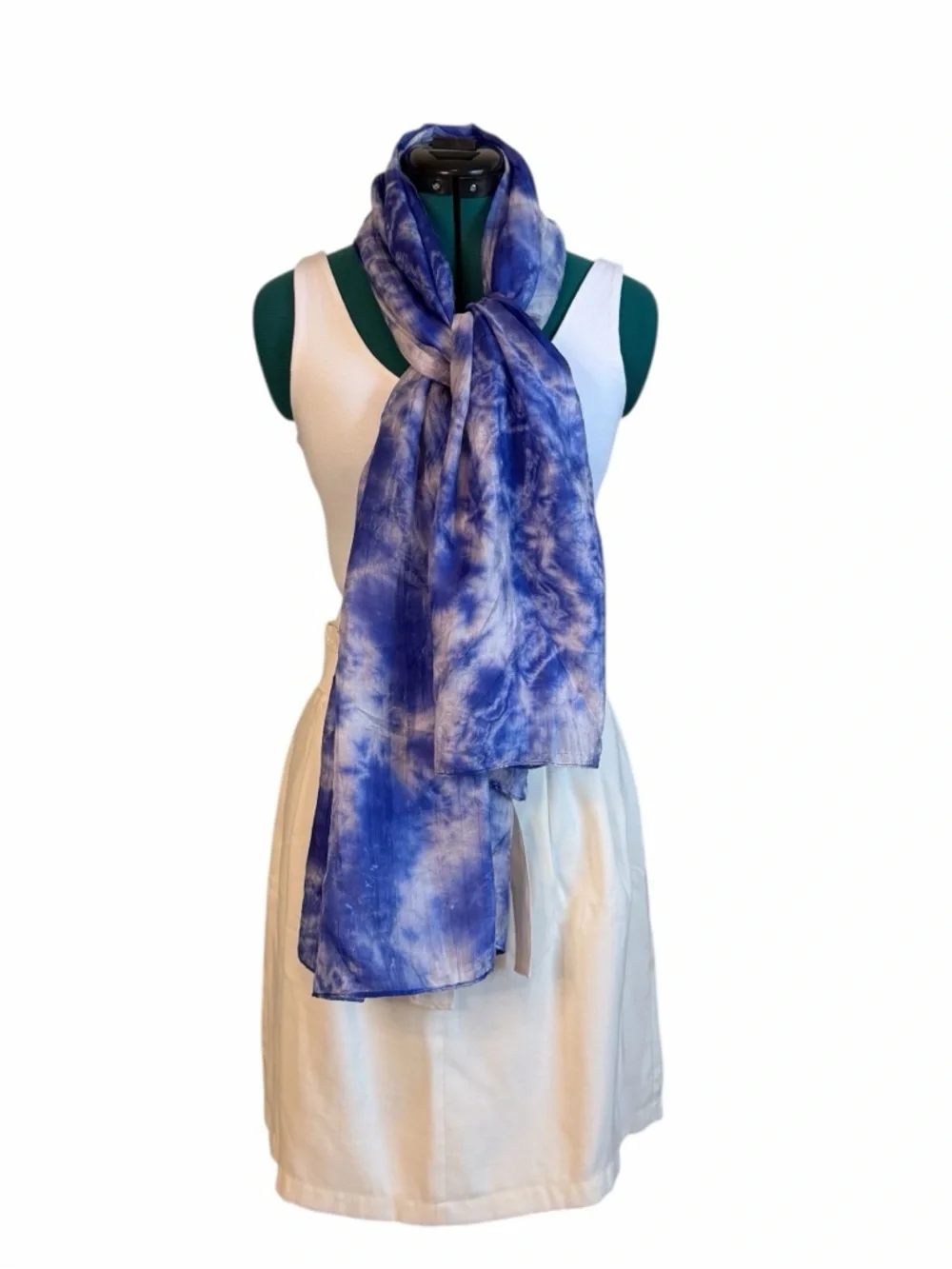 2/$30 100% Silk Blue Tie-Dye Watercolor Women's Scarf - Lightweight Fashion Wrap